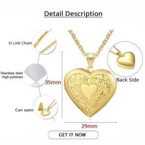Gold Plated Heart Locket Necklace Women's Valentine's Christmas Birthday Gift